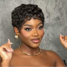 Pixie Cut Wigs  Human Hair  Short Wig For Women,13x4 HD Lace Frontal Wig Pre Plucked Elegant  Curly Wave Pixie Cut Finger Wavy Mommy Wigs - S350 - 查看 1