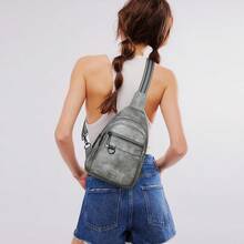 Sling Bag For Women Men Vegan Leather Crossbody Bags Fanny Pack Purse Backpack Over Shoulder Bag Travel Anti Theft,Vacation Essentials&Back-To-School Essentials - 深灰色 - 查看 2