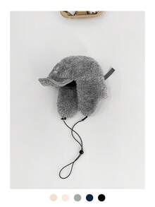 1 件复古字母蓬松领带捕兽帽，女士保暖耳罩羊毛飞行员帽，冬季甜心辣妹保暖领带帽檐棒球帽，新款加厚防风防寒棒球帽