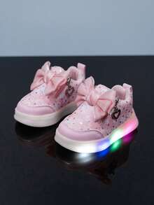 Girls' Princess 7-Color LED Light Shoes, Comfortable Soft Bottom Bow Casual Shoes - Pink - View 5