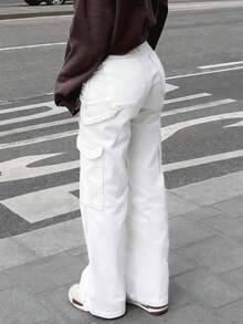 NVFelix Mẫu quần jeans ống đứng cạp cao dáng rộng mới năm 2026 dành cho nữ, phong cách đường phố Y2K thanh lịch, phù hợp cho mùa xuân/hè. - trắng - Xem 3