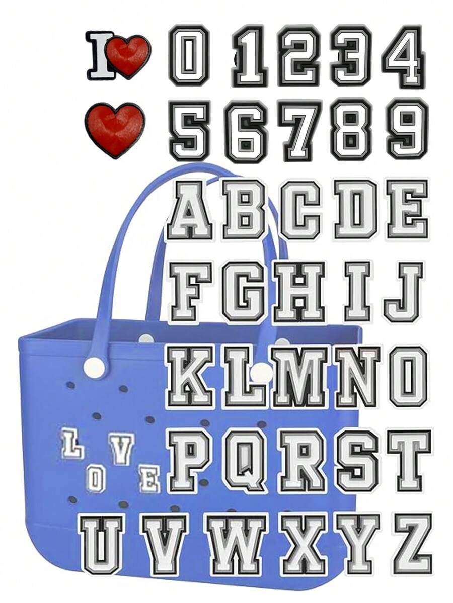 1pc 1-9 & 26 Letters DIY Bag Decoration, Bag Accessories For Bogg Bags, Beach Accessories, Suitable For Bogg Bags, Hollow Out Clogs, Tote Bags, Customizable Letter Decor Accessories. These Charming Accessories Inject Personalized Style And Vibrant Colors Into Your Bogg Bags And Hollow Out Clogs, Perfect For Showcasing The Unique And Eye-Catching Personalized Of Your Bags And Shoes, Easy To Identify Your Bags. - Black - View 1