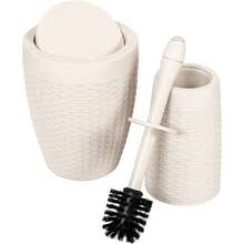 Imitation Rattan Dual-Use Bathroom Round Rotating Trash Can And Injection Molded Toilet Brush Set - Calico Linen - View 2