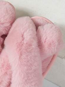 Women Fashionable Cross Belt Plush Fluffy Slippers Soft Bottom Comfortable Room Floor Quiet Bedroom House Flip Flops - Hồng - Xem 6