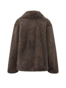 女式秋季休闲优雅圣诞皮草大衣 - 深棕色 - 查看 4