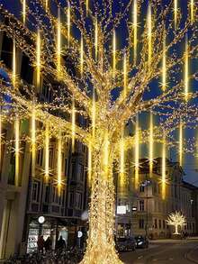 1pc Solar Powered Lights, Suitable For Garden, Landscape, Pathway, Yard, Lawn, New Year Holiday Gift, Solar Outdoor Christmas Lights, Solar Raindrop Lights String, 8 Tubes 192 LED Meteor Shower Lights, Raindrop, Snowflake, Icicle Waterfall Lights, Applicable For Christmas Decoration, Wedding Party Lighting - Multicolor - View 4