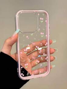 Pink Flower Dopamine Color Scheme, Floral Pattern Phone Case, Compatible With IPhone 15/16 Pro Max, Creative Apple 11/12/13/14 Pro Anti-Drop Phone Case - Pink - View 4