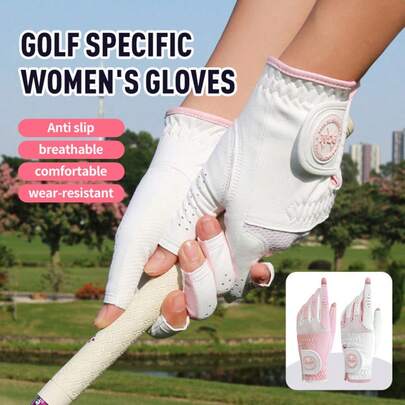 Women's Microfiber Cloth PU Leather Golf Gloves With Breathable Mesh, Anti-Slip, And Color-Blocking Design