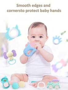 14件婴儿摇铃安抚玩具套装，含抓握、摇铃、牙胶感官玩具，易于抓握，适合新生儿，促进早期感官发育，带收纳盒，非常适合新生男婴女婴生日/节日礼物（包装盒、图案、配件、颜色随机）