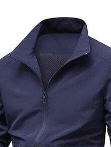 Men's Fashionable Versatile Solid Color Turndown Collar Casual Jacket, Autumn - Blue - View 3