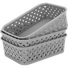 Fast Logistics MaxGear Organization And Storage 3 Packs Plastic Bins Organizer Bins Woven Baskets For Storage Plastic Baskets With Handles Grey Basket For Organizing Basket Organizer For Home And Office SmallFast Logistics
