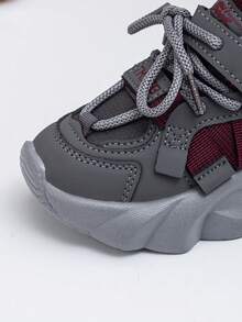 Spring & Autumn New Kids Sports Shoes, Girls Comfortable Lightweight Hook And Loop Casual Chunky Sneakers, Boys Fashion Versatile Running Sneakers - Grey - View 7