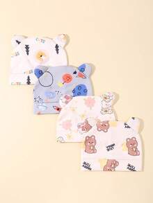 3/4/5件套婴儿新生儿帽子套装，打结针织帽，柔软舒适，适合0-6个月的婴儿男女宝宝。 - 彩色 - 查看 4