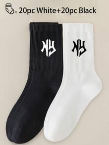 40pcs/30pcs/24pcs Unisex Comfortable Sports Socks, Men's Long Socks For Sports And Training, Women's Long Socks For Casual And Business Wear, Antibacterial, Soft, Black And White, Odor-Resistant, Moisture-Wicking, Lightweight And Comfortable, Suitable For Autumn/Winter, 20pcs/10pcs/8pcs/6pcs/4pcs/2pcs Set, Autumn