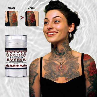  GOIPLE Tattoo Butter, Enhance Color Tattoo Aftercare Stick, Deeply Moisturizes & Lubricates Skin, Improves Dry Skin Due To Dryness, Tattoo Repair Cream, Relieves Itching & Prevents Dry Cracking, Effective Color Lock & Boosts Tattoo Brightness, Increase Gloss, Makes Tattoos More Vibrant, Deep Care For Tattoos Most Skin Types Tattoo Supplies Accessories