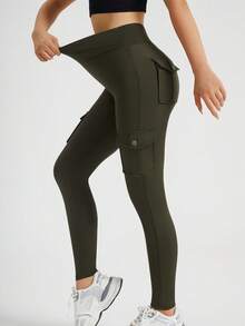 Women's Cargo-Style Yoga Sports Pants - Multi-Pocket Design, Figure-Flattering, Suitable For Sports, Fitness & Leisure - xanh quân đội - Xem 10