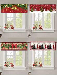 1 pièce Cantonnière de rideau de Noël, rideau court de Joyeux Noël avec cloche de Noël, bonhomme de neige, sapin de Noël et style de vigne à fleurs rouges, rideau de demi-fenêtre, rideau de cuisine de Noël, décoration de fête de Noël, fournitures de fête de Noël, décoration de Noël, décorations de Noël pour la maison, décoration de chambre de Noël, décoration de fenêtre de cuisine, cadeaux de Noël, décorations d'hiver, décoration de salon, décoration de bureau