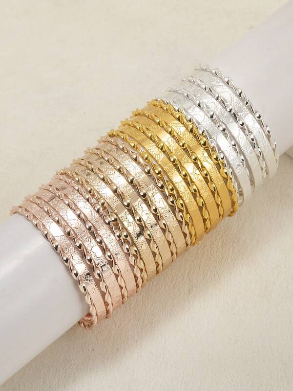 7 أساور معدنية للفتيات بتصميم كلاسيكي متنوع مع نقوش قلوب متداخلة