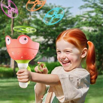 适合3-8岁儿童的户外玩具——飞碟发射器追逐游戏、弹簧飞碟机、家庭户外庭院活动追逐玩具、适合男孩和女孩的圣诞节和生日礼物