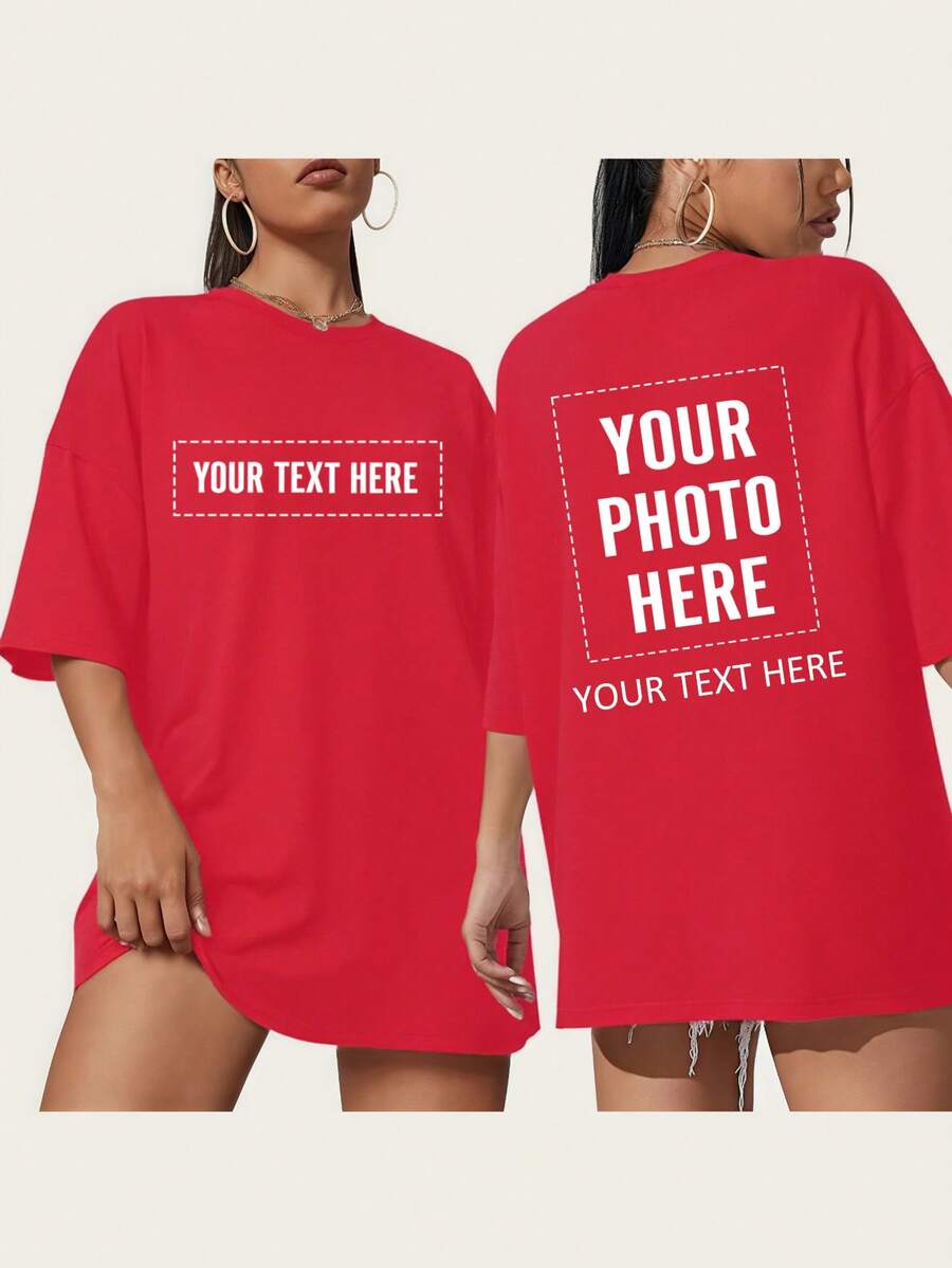 Áo thun ngắn tay nữ in hình và chữ theo yêu cầu, quà tặng kỷ niệm, quà Valentine, quà sinh nhật, quà Giáng sinh, quà mùa hè. - Đỏ - Xem 1