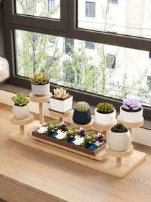 1pc Multi-Layer Solid Wood Desktop Storage Rack, Cosmetics And Perfume Display Rack, Succulent Storage Rack - Apricot - View 9