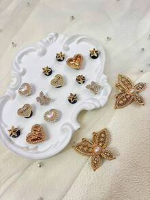 16 szt. złotych perłowych klipsów do butów z dużym motylem i kryształkami, DIY, odpinana ozdoba do sandałów plażowych, butów z wydrążonymi krawędziami, prezentów świątecznych