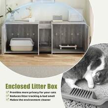 Litter Box Enclosure With Double Room,Hidden Litter Box Enclosure Furniture For 2 Cats,Wooden Large Cat House,Indoor Hidden Cat Litter Box,Storage Cabinet With Cat Door - Gris - Ver 7