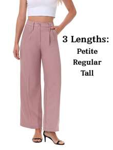 Women's Petite/Regular/Tall 3 Lengths Wrinkle-Free Flowy Office Dress Pants Slacks Breathable Workout Casual Wide Leg Stretchy High Waist Business Trousers - Hồng - Xem 1
