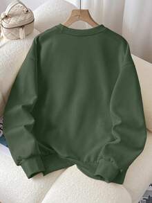 Sudadera sweatshirt dama mujer manga larga algodón cuello redondo puños rib acanalados casual aesthetic diario frio urbana moderna juvenil cómoda calientita estampado ghostface scream divertido fantasma burbujas foto - Verde Oliva - Ver 2