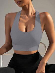 Women's High Impact Seamless Padded Sports Bra, Suitable For Yoga, Fitness, Running And Workout Spring - Grey - View 3