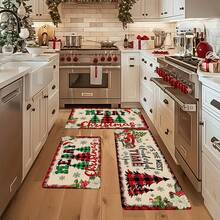 1/2/3pcs Thick 0.47inch/1.2cm Christmas Theme Kitchen Mat - Farmhouse Truck & Buffalo Plaid Design, Non-Slip, Stain Resistant, Machine Washable, Suitable For Home, Office, Laundry, Bathroom - Premium Flannel Surface With Memory Foam Backing - Multicolor - View 4