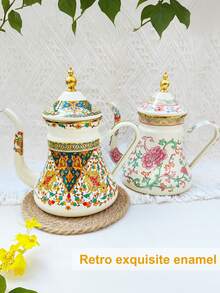 1pc 1L Enamel Kettle, Thick With Filter Spout, Scandinavian Style Retro Gold-Plated Craft, Multifunctional, Heat-Resistant, Durable Material, Suitable For Gas & Electric Stoves, Boiling Tea/Coffee, Can Be Used For Oil/Vinegar/Water, Suitable For Home, Restaurant, Outdoor Camping Coffee & Tea Brewing