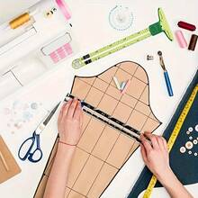 1 pieza Juego de reglas de costura 5 en 1 para principiantes, que incluye regla en forma de T, guía de dobladillo, calibrador de margen de costura, anillos, discos y rueda de trazado, regla práctica y divertida, adecuada para útiles escolares, regalo pequeño de Navidad