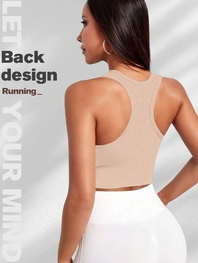 Yefecy Solid Ribbed Knit Yoga Sports Bra,Shockproof Gathering No Steel Ring BH Women, Activewear view 3