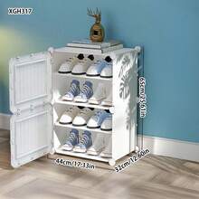 多层大容量防尘收纳柜，可折叠鞋架，适用于卧室、客厅、走廊家用 - 白色 - 查看 2