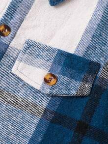 Tween Girl Casual Plaid Button-Up Shirt With Curved Hem, Spring/Autumn - Blue and White - View 4