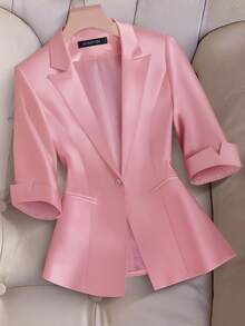 HOMEYEE Vintage Elegant Casual Blazer Shirt With 3/4 Sleeves, Suit Collar, For Spring/Summer, Work/Office, Business, Vacation - 粉色 - 查看 6