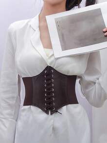 1pc Women's Solid Black Tie-Up Waist Belt, Suitable For Daily Outfit And Halloween Women Corset Belt For Dress,Waist Trainer Waist-Shaping For Waist Slimming And Tummy Control