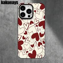 Funda de imitación de teléfono con orificios grandes, fondo amarillo claro y estampado de corazones rojos. Compatible con modelos como 16 Pro, 16, 15 Pro, 14, 14 Plus, 14 Pro, 13, 13 Pro, 12 Pro y 11/11 Pro. Ideal para regalos de cumpleaños y celebraciones. - Blanco - Ver 7