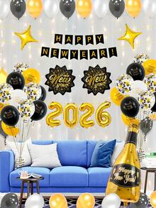 42 件/套 2026 新年气球套装，2026 铝箔气球、新年快乐横幅、乳胶气球、新年树叶、酒杯形状，适用于新年派对装饰 - 彩色 - 查看 5