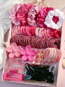 1085/1090/1045pcs/Set Warm Color Hair Accessory Set, Includes Satin Texture Scrunchies, Satin Hair Ties, Polka Dot Hair Ropes, Bow Hair Accessories, High Elasticity Rubber Band Set, Exquisite Small Hair Accessories With Rich Details - Suitable For Girls And Women, Meets Daily, Party And Other Occasion Needs, A Treasure Choice For Creating Sweet Style - Multicolor - View 13