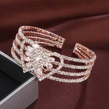 1pc Bracelet, Korean Style Minimalist And Fashionable Micro-Set Cubic Zirconia Three-Layer Wide Open Bracelet For Women, Ideal For Bridal Wedding, Parties And Events.