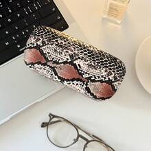 1pc Tropical Print Snake Skin PVC Faux Leather Eyeglasses Case, Crush-Resistant Portable Sunglasses/Glasses Storage Box, Suitable For All Seasons