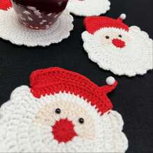 1/3pcs Handmade Crochet Santa Claus Coasters - Holiday Red And White Decorations, Durable Fabric Beverage Trays, Holiday Table Decorations, Unique Christmas Gifts, Christmas Wreaths, Seasonal Tableware, Made With Love