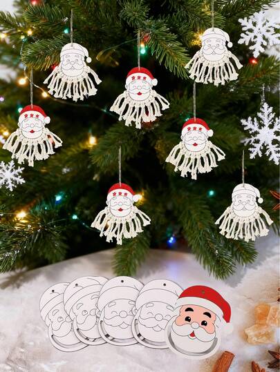 8pcs Unfinished Wooden Santa Claus Ornaments, Can Make Adorable Christmas Tree Decorations, Blank Closed-Eye And Open-Eye Santa Claus Wooden Boards For DIY Crafts, Indoor And Outdoor Christmas Decorations