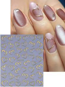 4片装半心形镀铬金属美甲贴纸，红、玫红、银、金三色心形图案，自粘式美甲贴花，优雅饰品，DIY美甲配件，适合女性、女孩，DIY婚礼、情人节美甲设计。 - 彩色 - 查看 5