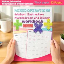 1pc Reusable Mixed Math Practice Notebook. Suitable For Elementary Grade 1-6 Math Workbook, Mixed Addition Subtraction Multiplication Division Practice Book, 32 Days Timed Arithmetic Practice Notebook