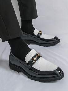 Plus Size Men's Patchwork Loafers, Business Casual Formal Leather Shoes, Slip-On Dress Shoes Suitable For Wedding, Nightclub, Party, Daily Wear, Fashion &