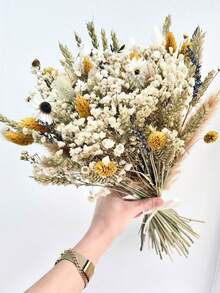 1 Bouquet Mixed Flowers Including Baby's Breath, Eucalyptus, Lavender, Natural Plant Flower Bouquet For Vase, Wedding, Bridal Bouquet, Home/Office Decor, Party - Yellow - View 4
