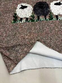 Áo len dệt kim cổ tròn thoải mái cho nữ cỡ lớn, tay dài trễ vai, họa tiết in hình cừu dễ thương, kiểu dáng áo chui đầu vừa vặn, phù hợp cho mùa thu đông - Màu xám đen - Xem 5